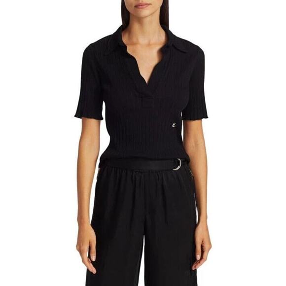 Helmut Lang Skinny Polo Retro Tee Ribbed‎ in Black Women’s XS - Picture 1 of 10